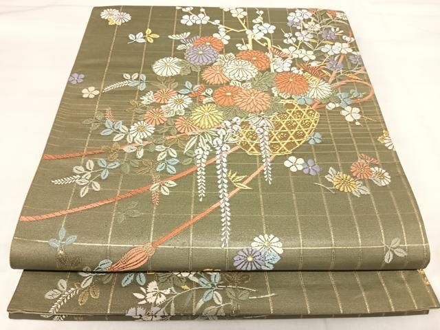 平和屋着物◎六通柄袋帯 唐織 飾花文 金糸 正絹 逸品 AABI5414yx