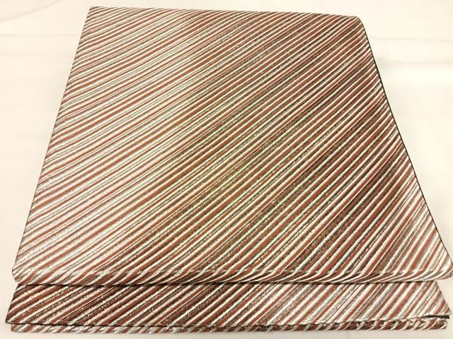 平和屋着物◎六通柄袋帯　斜縞　金銀糸　正絹　逸品　AABI5416yx