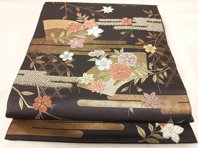 平和屋着物◎六通柄袋帯 唐織 枝花文 金糸 正絹 逸品 AABI5422yx