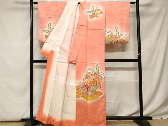 平和屋着物■訪問着　駒刺繍　桐吉祥花文　暈し染め　金銀糸　正絹　逸品　CABF9780ev｜詳細画像