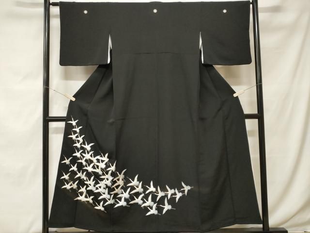 平和屋着物■豪華黒留袖　総刺繍　飛鶴文　金銀糸　正絹　逸品　CABF9788ev