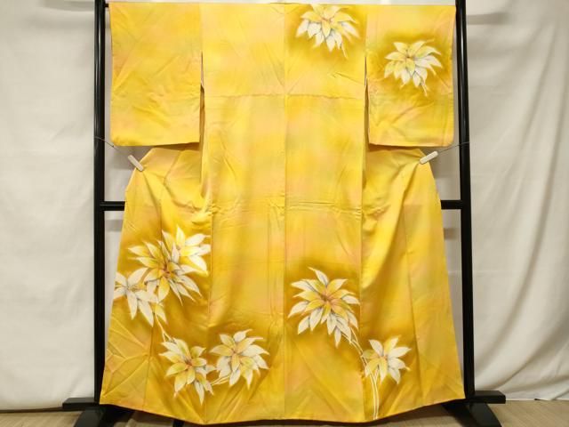 平和屋着物■訪問着　手描き　刺繍　枝花文　暈し染め　金彩　正絹　逸品　CABF9789ev