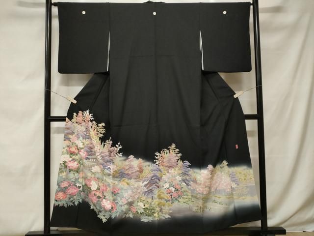 平和屋着物■十日町友禅作家　岡村蒼風　黒留袖　銀閣寺　暈し染め　正絹　逸品　CABF9790ev