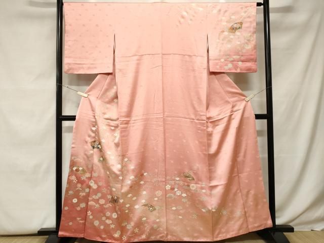 平和屋着物■訪問着　地紙枝垂れ花文　暈し染め　金彩　正絹　逸品　CABF9791ev