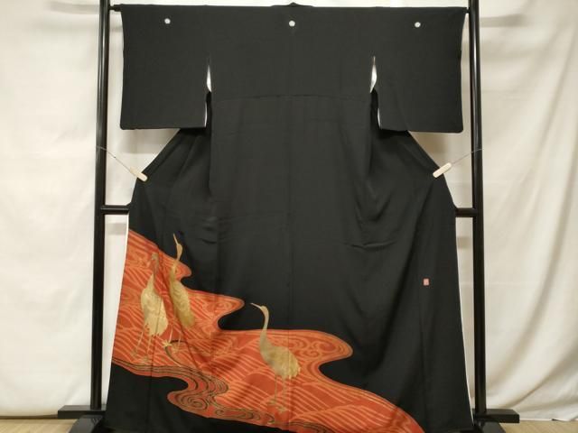 平和屋着物■豪華黒留袖 作家物 流水群鶴文 金彩 正絹 逸品 CABF9792ev