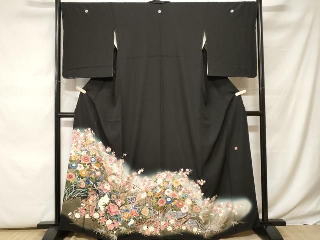 平和屋着物■豪華黒留袖　作家物　舟　流水草花文　暈し染め　正絹　逸品　CABF9800ev