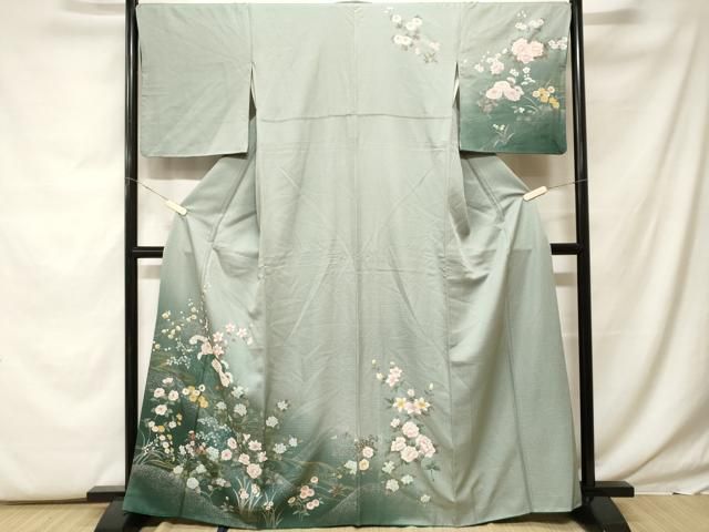 平和屋着物■訪問着　流水枝花文　暈し染め　金銀彩　正絹　逸品　CABF9802ev
