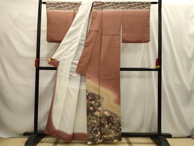 平和屋着物□訪問着 草花文 暈し染め 金彩 正絹 逸品 AABI4003sx