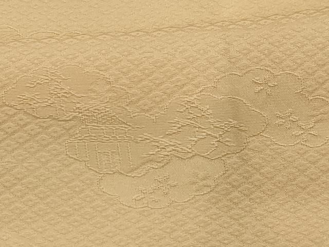 平和屋着物●上質な色無地　松地紋　肌色　正絹　逸品　AABG9538ph 平和屋着物□上質な色無地 雲取り風景地紋 蜂蜜色 正絹 逸品