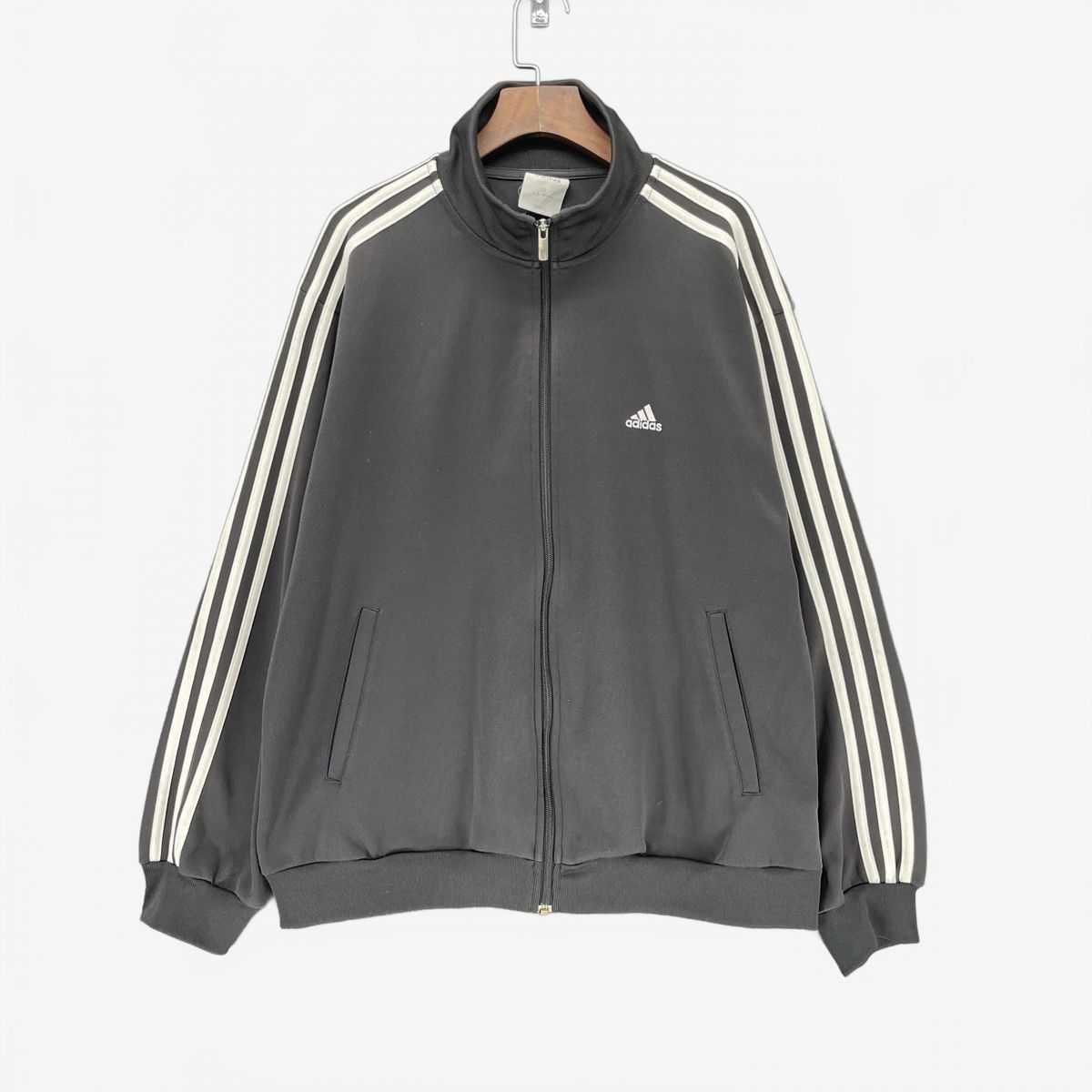 (2XL) アディダス メンズ ライン トレーナー ジップアップ ブラック