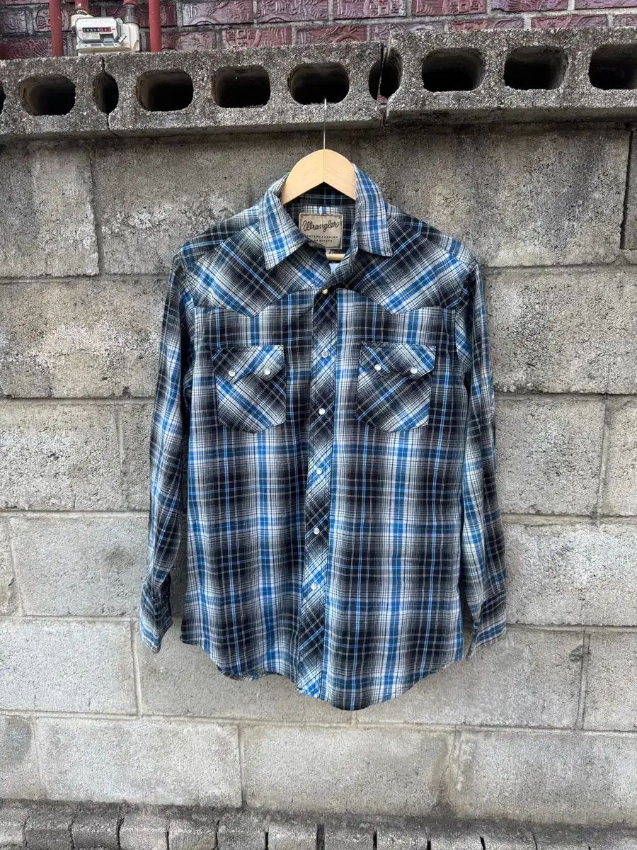 Wrangler (ラングラー) ヴィンテージ ブルー CHECK ウェスタン シャツ L ポケット ディテール