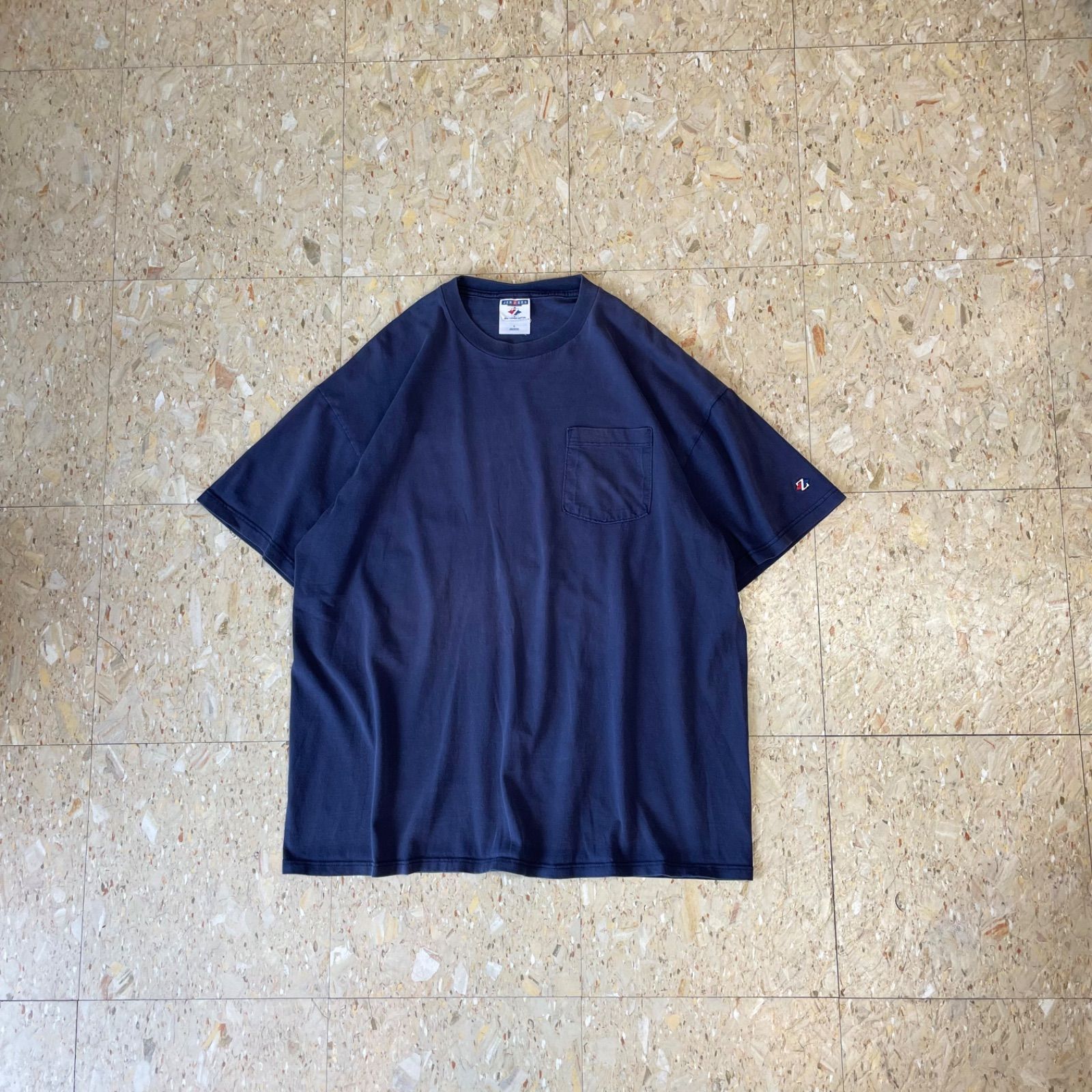 90s USA製 【JERZEES】 ジャージーズ ポケット 無地 Tシャツ ネイビー フェード size.L