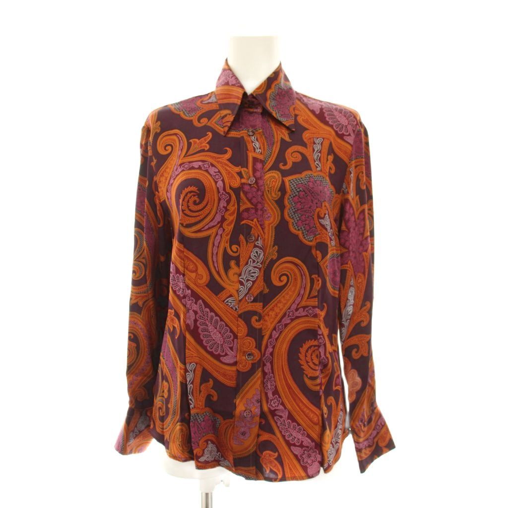 エトロ ETRO シャツ ブラウス 総柄 長袖 紫 パープル オレンジ ピンク /YM ▲H