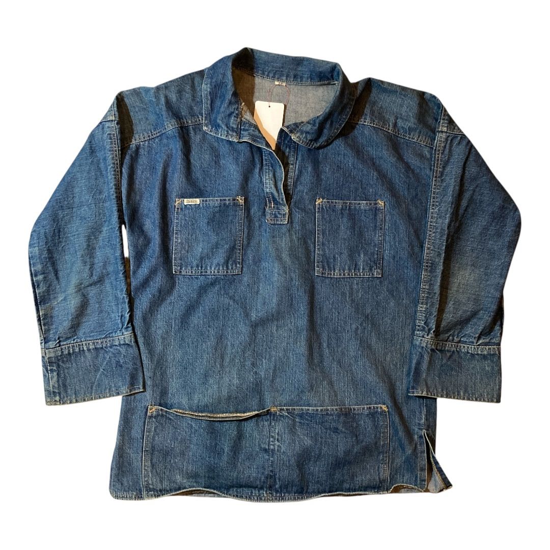 70s inege denim pull made in UK over size 12 / 70年代製 デニムプルオーバー イギリス製　【F363】