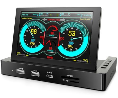 ミニモニター 5インチ 小型モニター USB ハブ ラズベリーパイ マウント穴付き デュアルスピーカー内蔵 Type-C一本接続 HDMI入力対応 IPS 800x480-1920x1080解像度互換 金属フレーム CPU温度監視 ゲーム・ラ 0d6a37a6