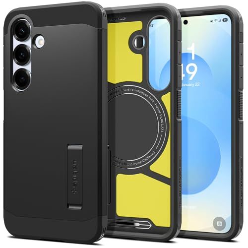 Spigen 【創業18年の技術力】 Galaxy S25 ケース MagSafe対応 マグネット搭載 スタンド付き マット 耐衝撃 米軍MIL規格 タフ・アーマー（AI）・マグフィット ACS09008 (マット・ブラック） shu 8fc7b959
