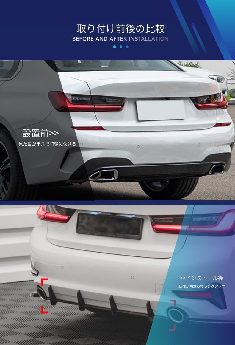 【送料無料】BMW 3シリーズ G20 (BMW 3 Series G20) Mスポーツ 2019-2022 リアディフューザー 刀鋒風刀 スポイラー エアロ カスタム ドレスアップ スポーティ 簡単取付