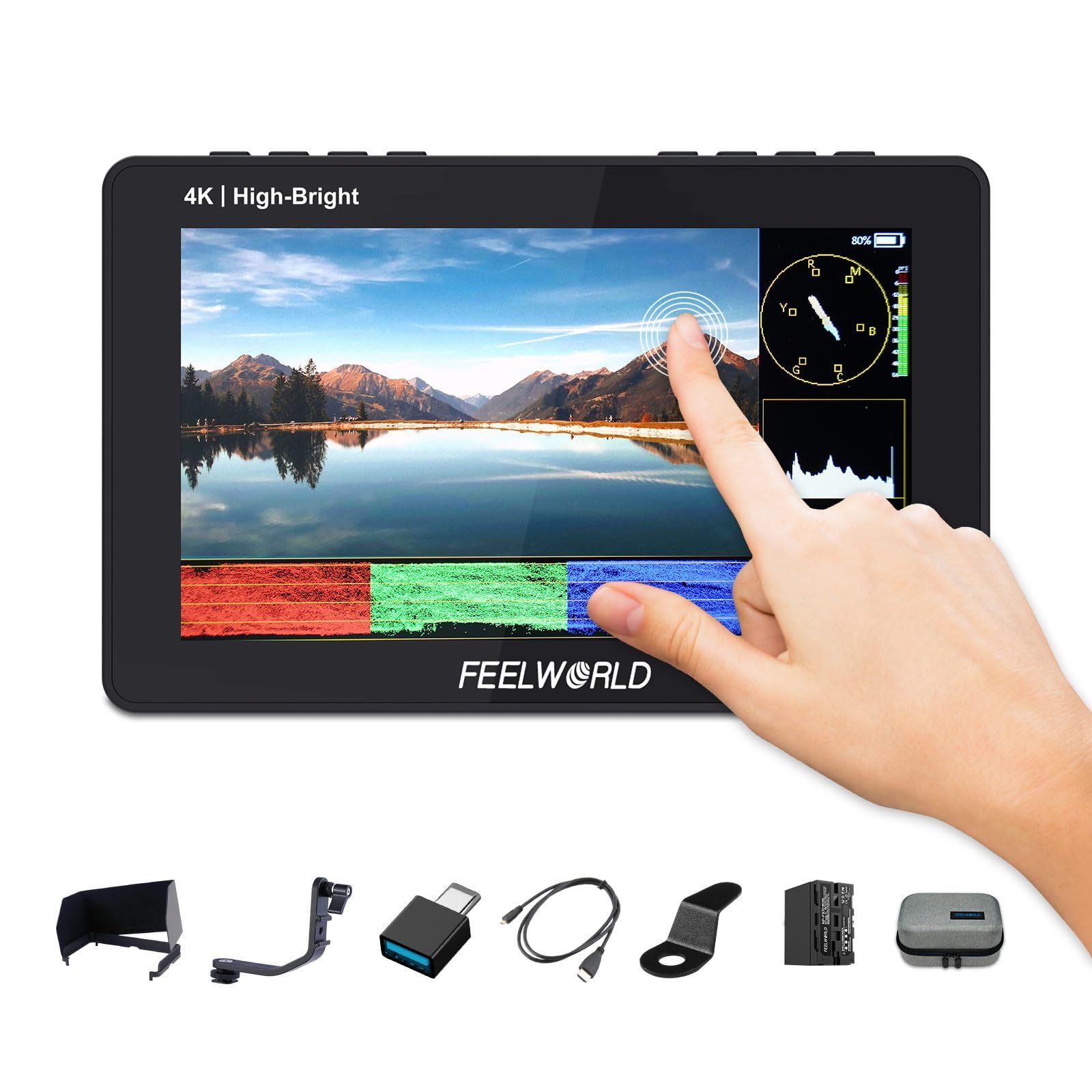 FEELWORLD F5 PROX 5.5インチ1600nit高輝度DSLRカメラフィールドモニター3D LUT波形タッチスクリーン4K HDMI/Type-C入力1920x1080IPS小型フルHD（F970バッテリーと収納袋付き）ma 5a4fde5c