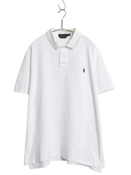 ポロ ラルフローレン 鹿の子 半袖 ポロシャツ メンズ XL / 半袖シャツ スリムフィット ワンポイント カットソー 大きいサイズ シンプル 白