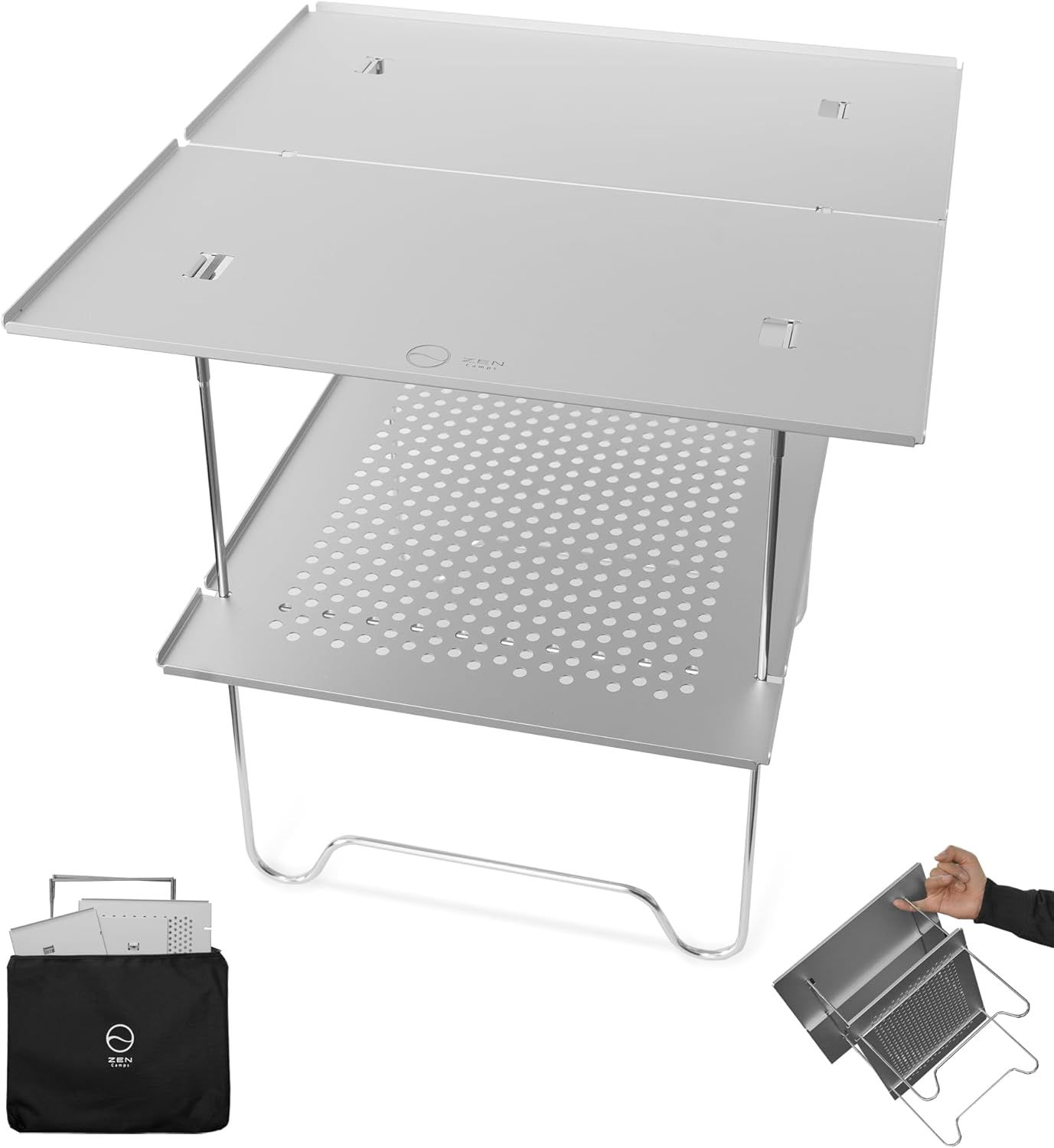 ZEN Camps Air-2 Table アウトドアテーブル ソロキャンプ コンパクト折り畳み式 アルミニウム 超軽量566g ローチェア対応 2段構造
