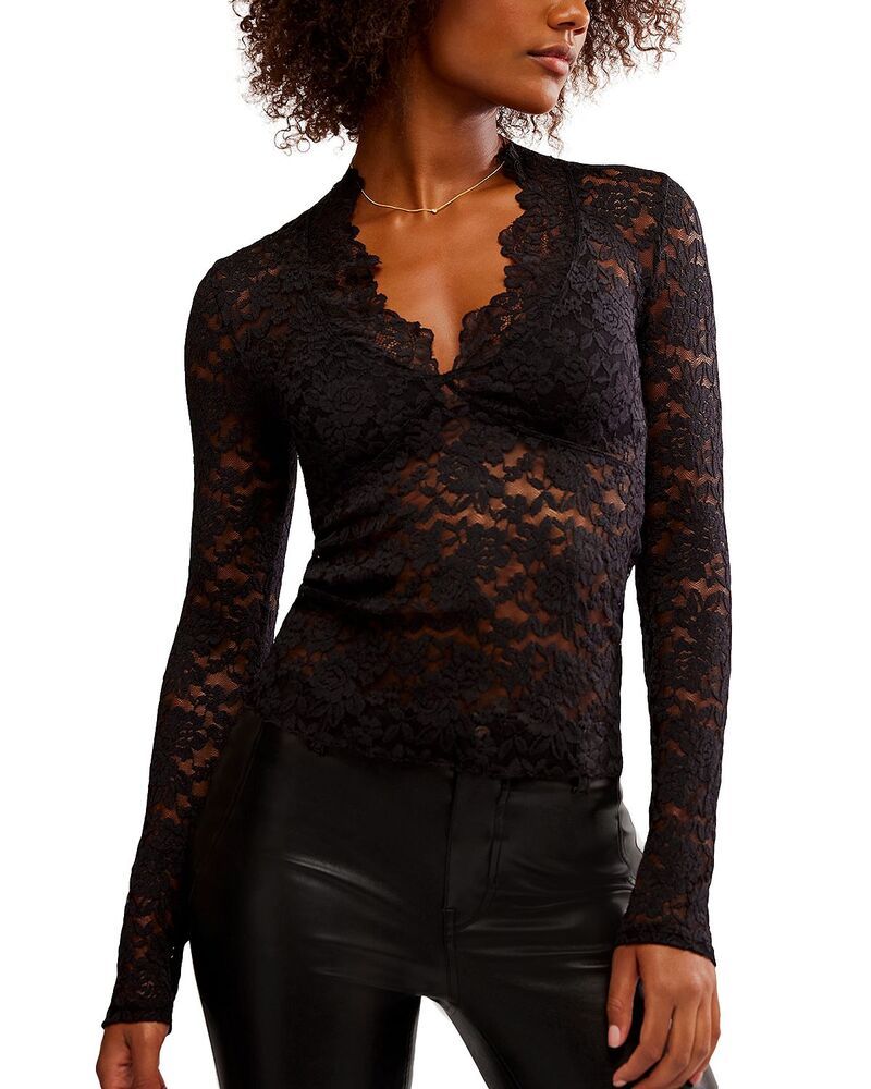 フリーピープル レディース トップス シャツ レース Free People All Day Lace Long Sleeve Top Black ブラック