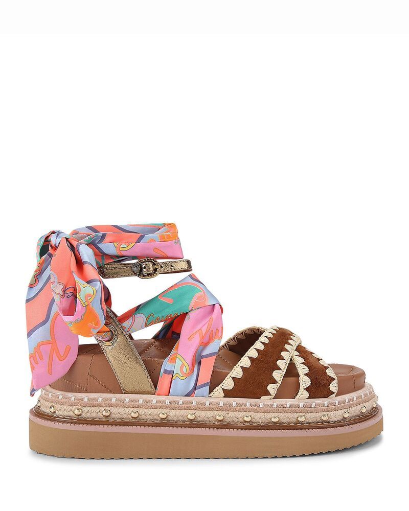 カートジェイガーロンドン レディース シューズ サンダル アンクル KURT GEIGER LONDON Womens Orson Scarf Ankle Tiespadrille Sandals Open Brown ブラウン