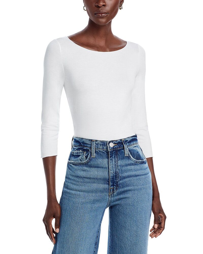 マジェスティック レディース トップス シャツ Majestic Filatures Boatneck Three Quarter Sleeve Top Blanc