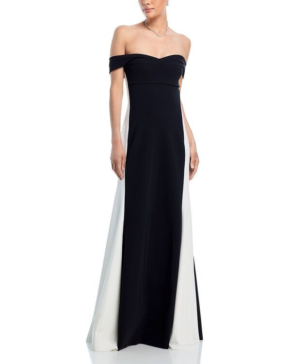 チアラ ボニ プティ ローブ レディース トップス ワンピース Chiara Boni La Petite Robe Two Tone Off The Shoulder Gown BlackWhite ホワイト