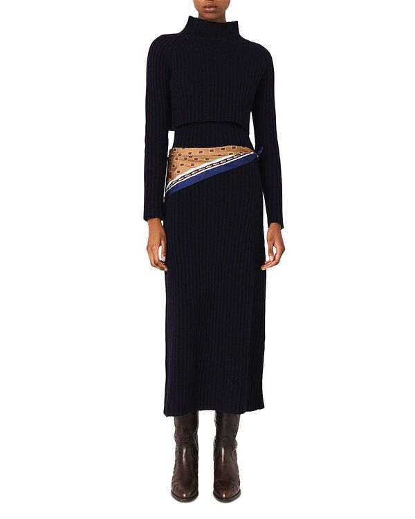 マージュ レディース アウター ニット・セーター Maje Knit Dress with Removable Sweater Navy ネイビー