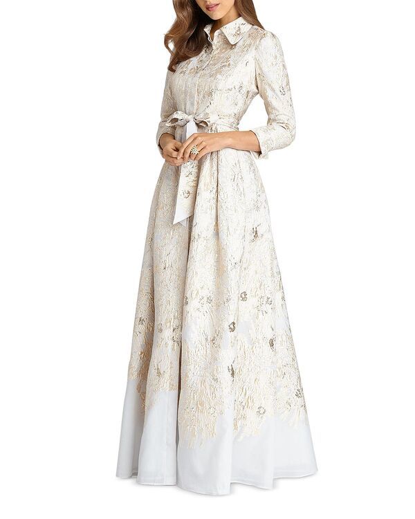 テリジョンバイリッキーフリーマン レディース トップス シャツ トール Teri Jon by Rickie Freeman Metallic Shirtwaist Gown Gold ゴールド