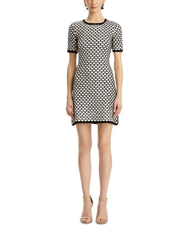 オスカー デ ラ レンタ レディース トップス ワンピース スパンコール ニット Oscar de la Renta Honey Comb Sequined Knit Dress WhiteBlack ホワイト