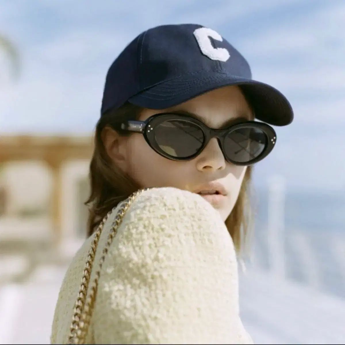 Celine セリーヌ アセテート オーヴァル キャットアイ サングラス (ブラック)