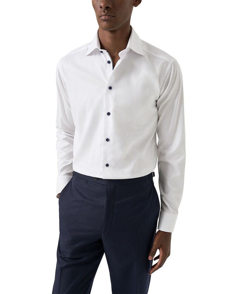 エトン メンズ トップス シャツ Eton Contemporary Fit Navy Detailsignature Twill Shirt White ホワイト