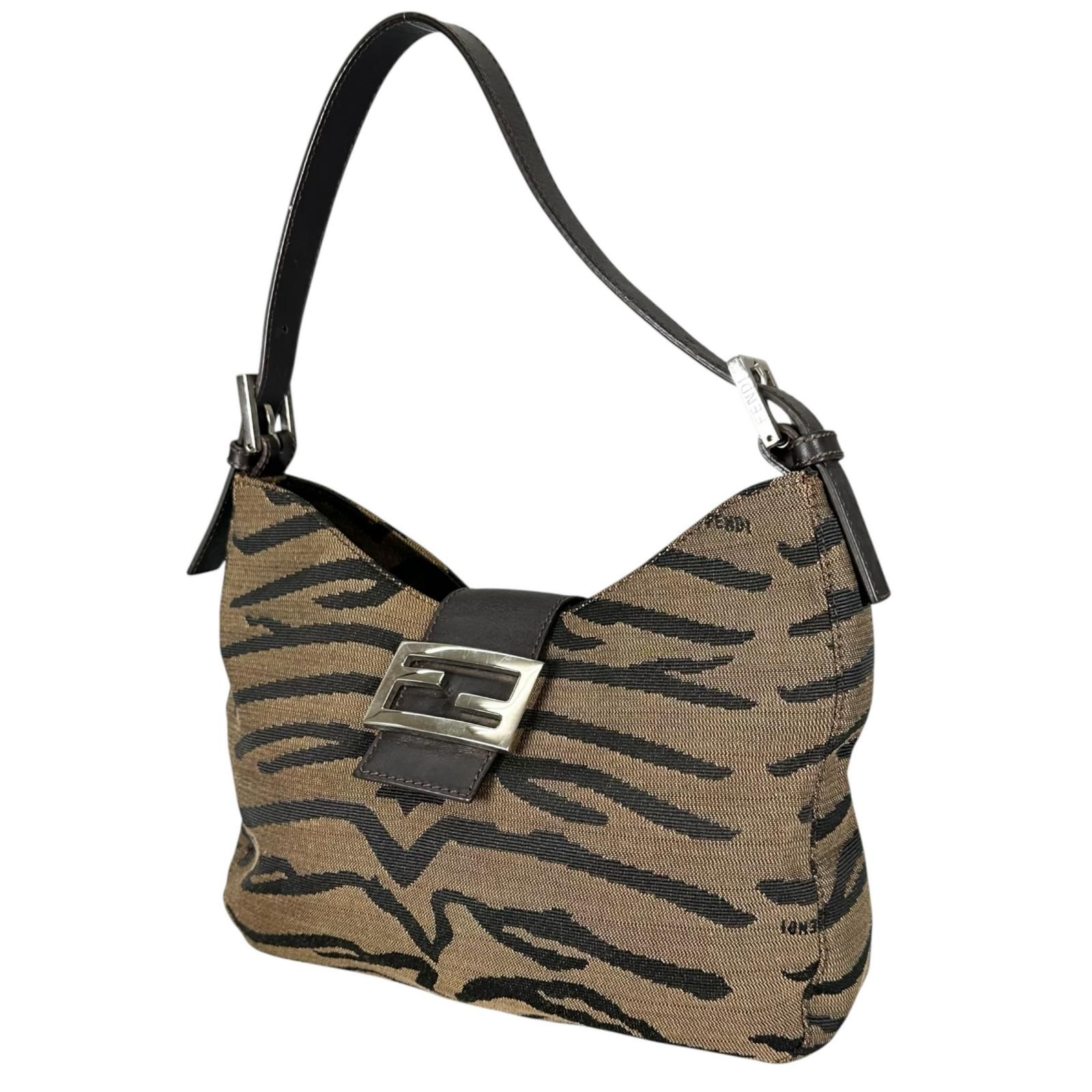 美品 FENDI フェンディ ホーボー ハンドバッグ ナイロン ブラウン 