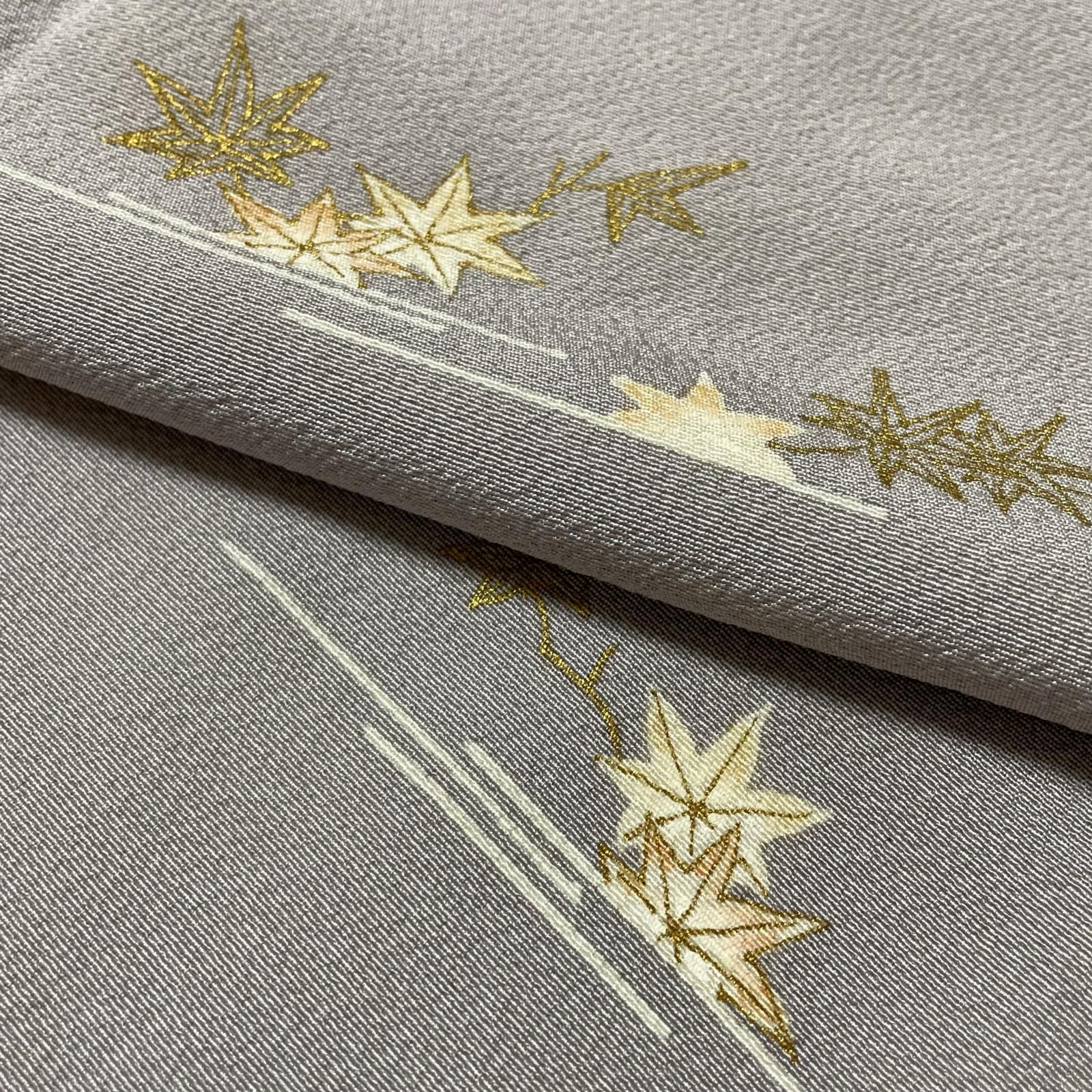 付下げ ちりめん 上品な楓の染め パールトーン加工 着物 正絹 一つ紋 X-1474