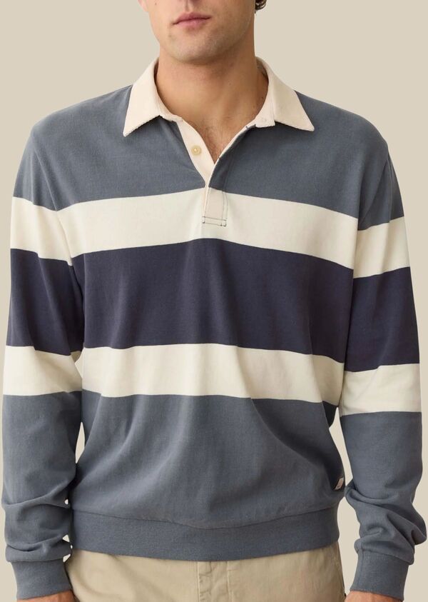 マリーン レイヤー メンズ トップス ポロシャツ スエード Marine Layer Mensueded Long Sleeve Rugby Polo Stormy Weather Colorblock