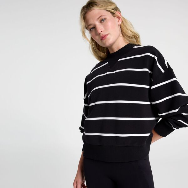 キャリー レディース アウター パーカー・スウェット クルーネック スキューバ CALIA Womenscuba Ottoman Crew Neck Pure Black Stripe ブラック
