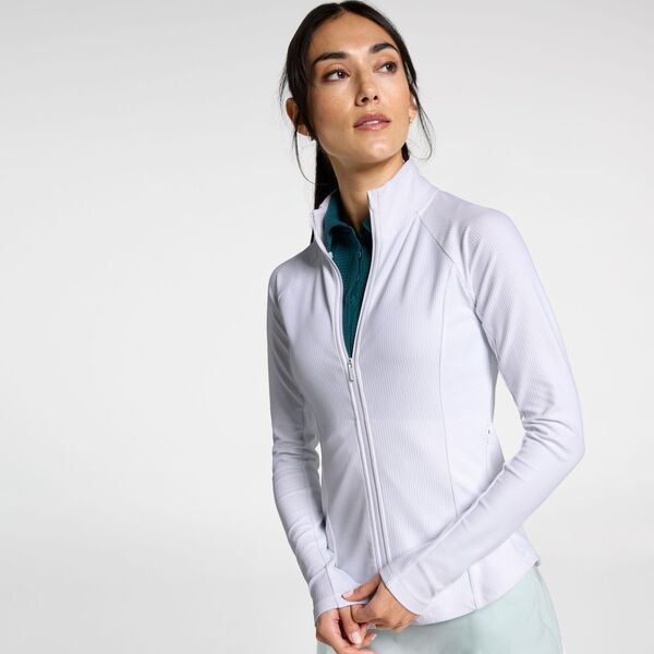 キャリー レディース アウター ジャケット・ブルゾン CALIA Womens Rib Full Zip Golf Jacket Pure White ホワイト
