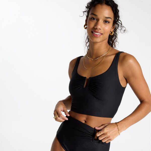 キャリー レディース 水着 トップのみ CALIA Womens UBar Long Line Bikini Swim Topure Black Mesh ブラック