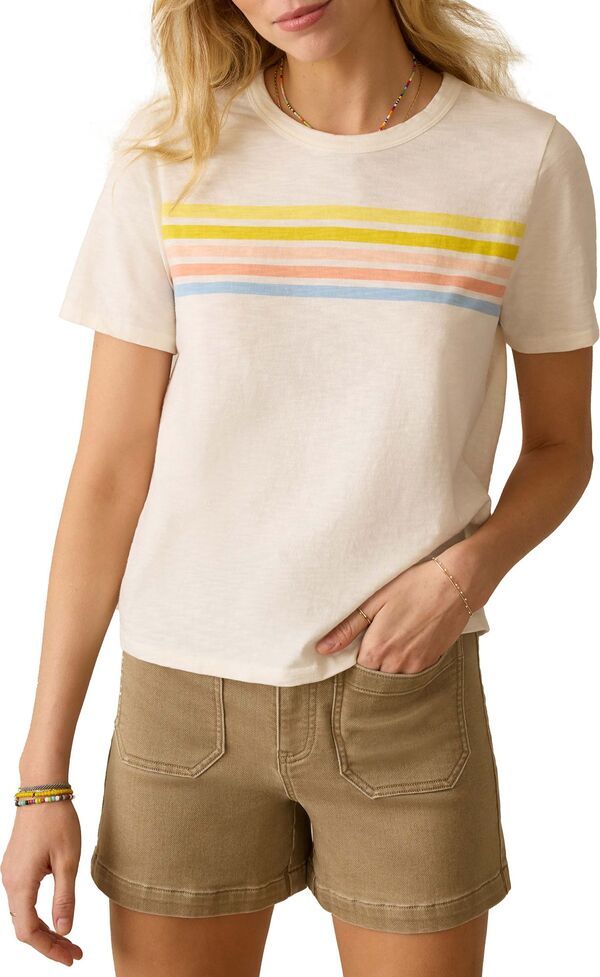 ファレティ レディース トップス シャツ コットン Faherty Womensunwashed Regenerative Cotton Essential Tee Summer Sunrise Stripe ストライプ