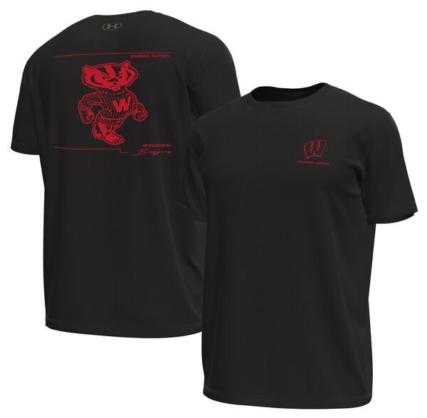 アンダーアーマー メンズ トップス Tシャツ Under Armour Mens Wisconsin Badgers Black Tech Stretch Short Sleeve TShirt NoColor ブラック