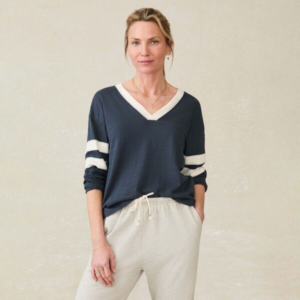 ファレティ レディース トップス Tシャツ Faherty Womensunwashed Slub Varsity TShirt Blue Nights ブルー