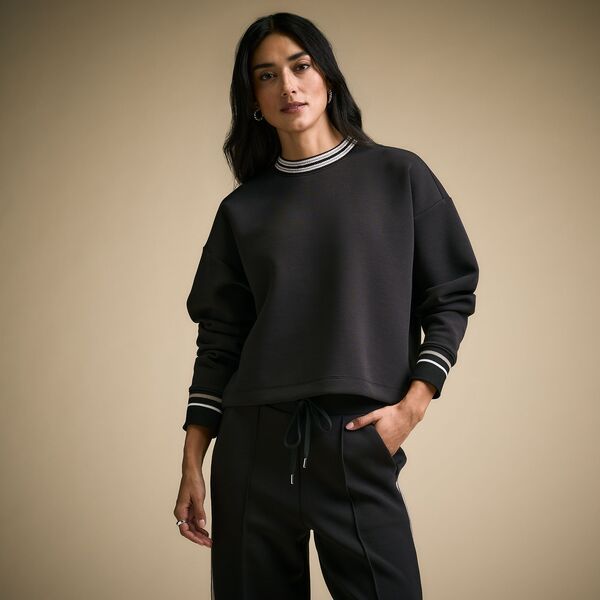 キャリー レディース アウター パーカー・スウェット スキューバ CALIA Womensoft Scuba Striped Pullover Pure Black ブラック