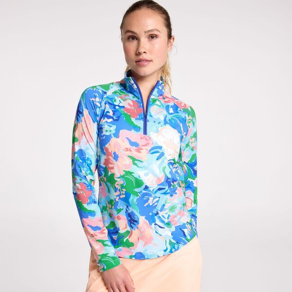 ウォルターヘーゲン レディース トップス シャツ Walter Hagen Womens Performance 11 UV Suncover 14 Zip Blue Gouache Floral ブルー