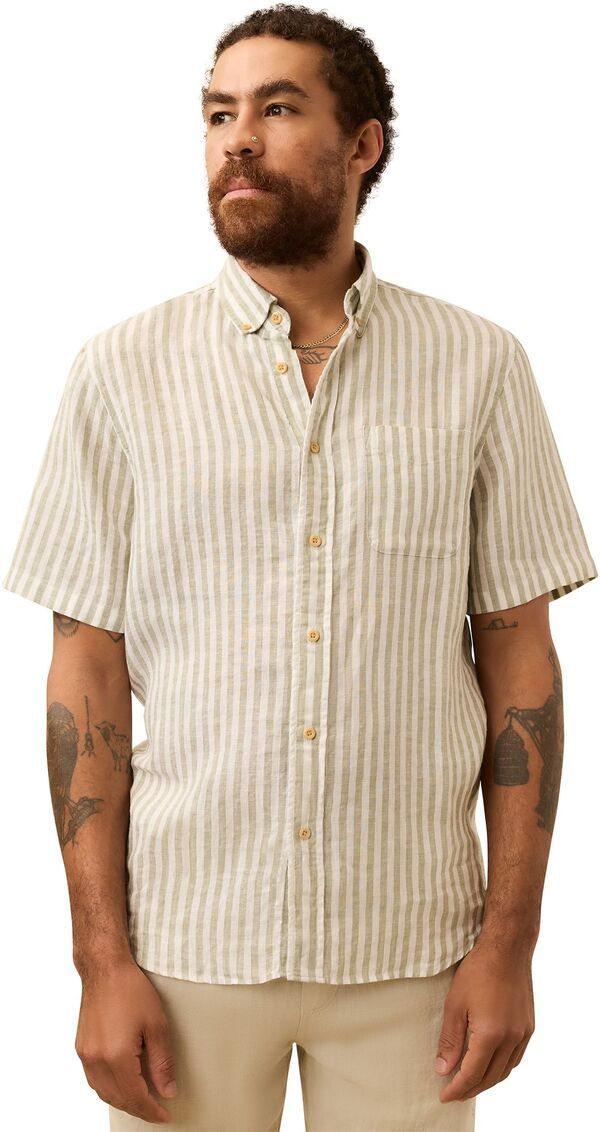 ファレティ メンズ トップス シャツ リネン Faherty Mens Laguna Linen Short Sleeve Shirt Green Hill Stripe グリーン 16,906円