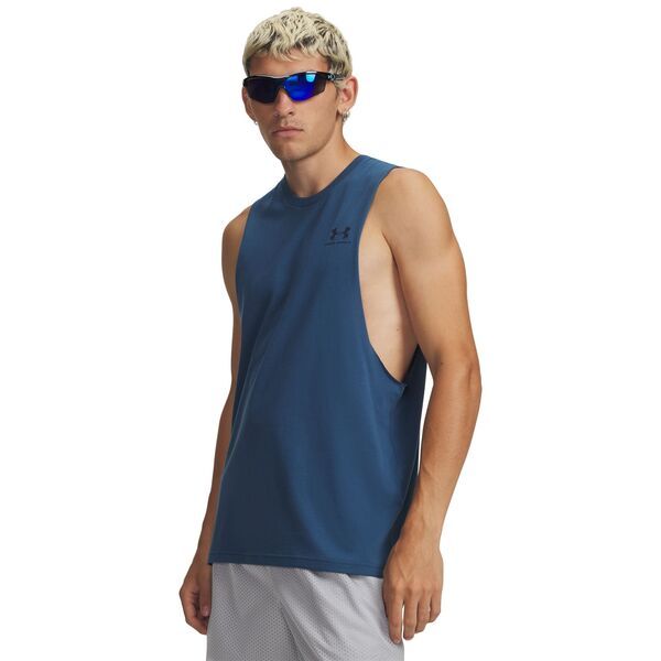 アンダーアーマー メンズ トップス シャツ Under Armour Mens Left Chest Cut Off Tank Top Wham BlueAcademy ブルー