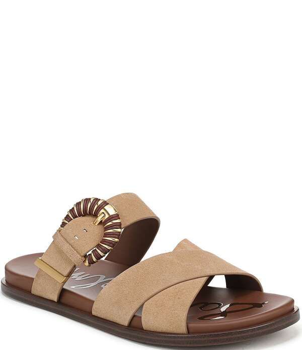 サムエデルマン レディース シューズ パンプス サンダル スエード Sam Edelman Lucy Suede Criss Cross Buckle Hardware Slide Sandals Bamboo Brown ブラウン