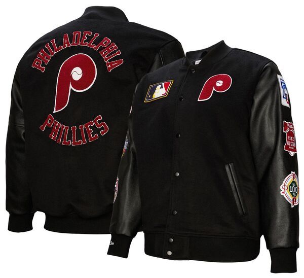 ミッチェルネス メンズ アウター ジャケット・ブルゾン Mitchell Ness Mens Philadelphia Phillies Black Varsity Jacket NoColor ブラック