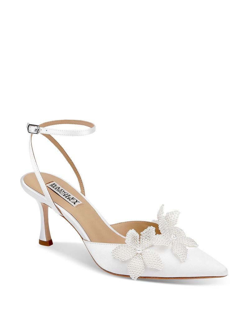 バッジェリーミシュカ レディース シューズ パンプス フラワー柄 フラワー Badgley Mischka Womens Whitman Floral Pumps White Satin ホワイト