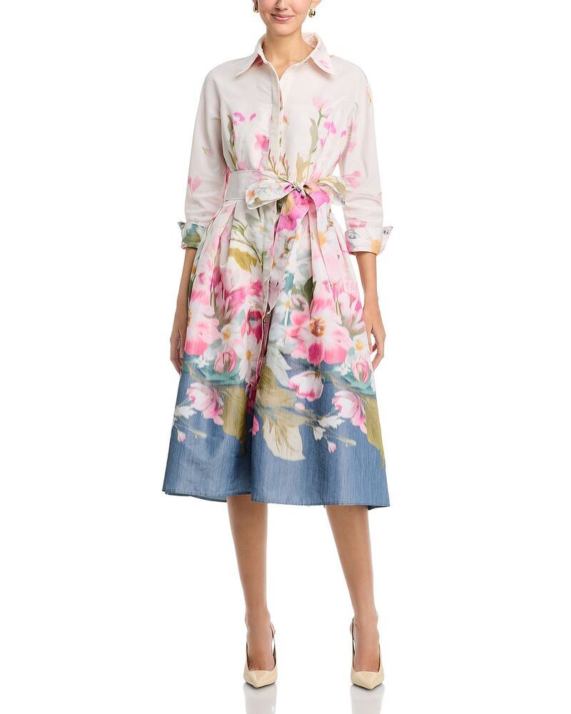 テリジョンバイリッキーフリーマン レディース トップス シャツ フラワー柄 フラワー Teri Jon by Rickie Freeman Taffeta Digital Floral Shirtdress Creamult クリーム